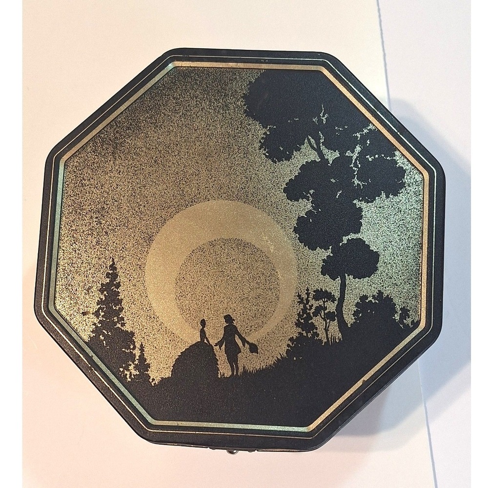 Vintage National Biscuit Company NBC Octagonal Tin Silhouette Black Gold Decor